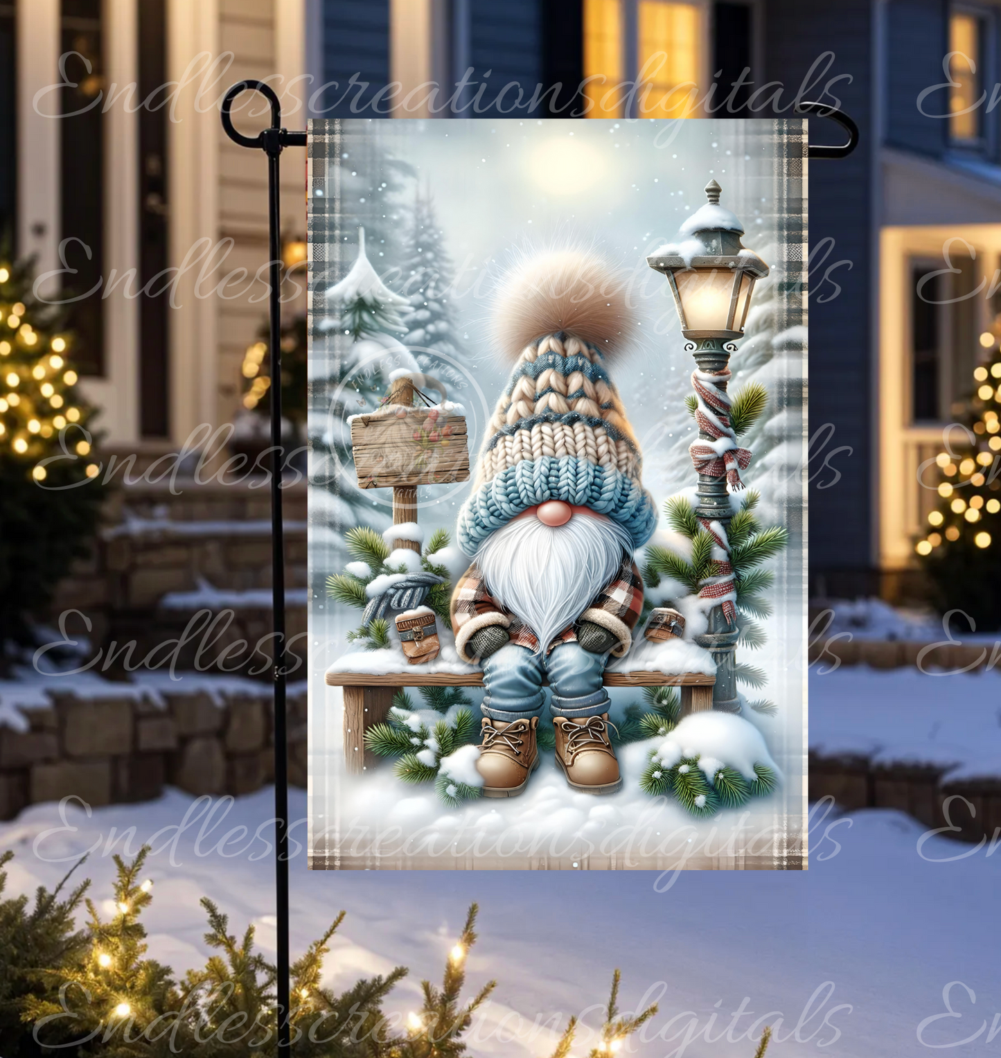LET IT SNOW WINTER GNOME GARDEN FLAG