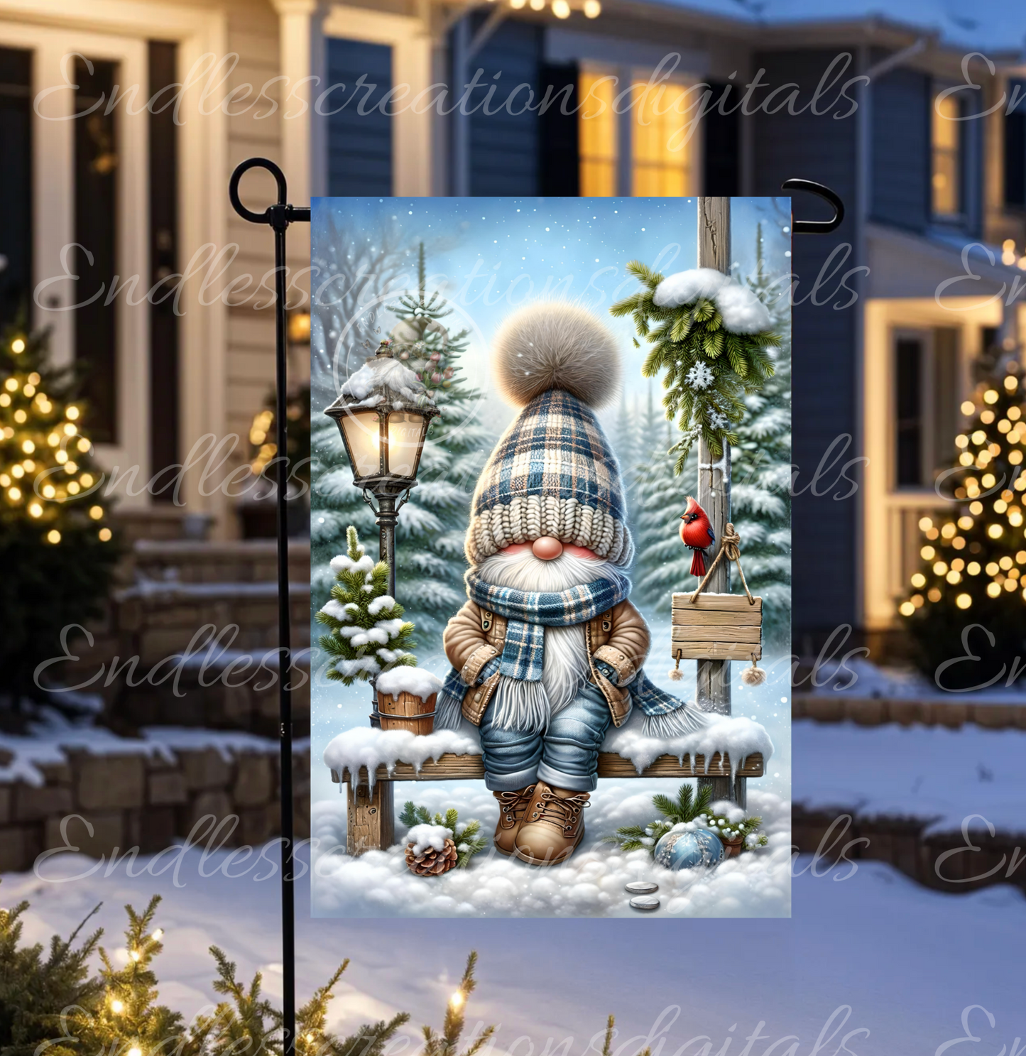 WELCOME GNOMIES WINTER GARDEN FLAG