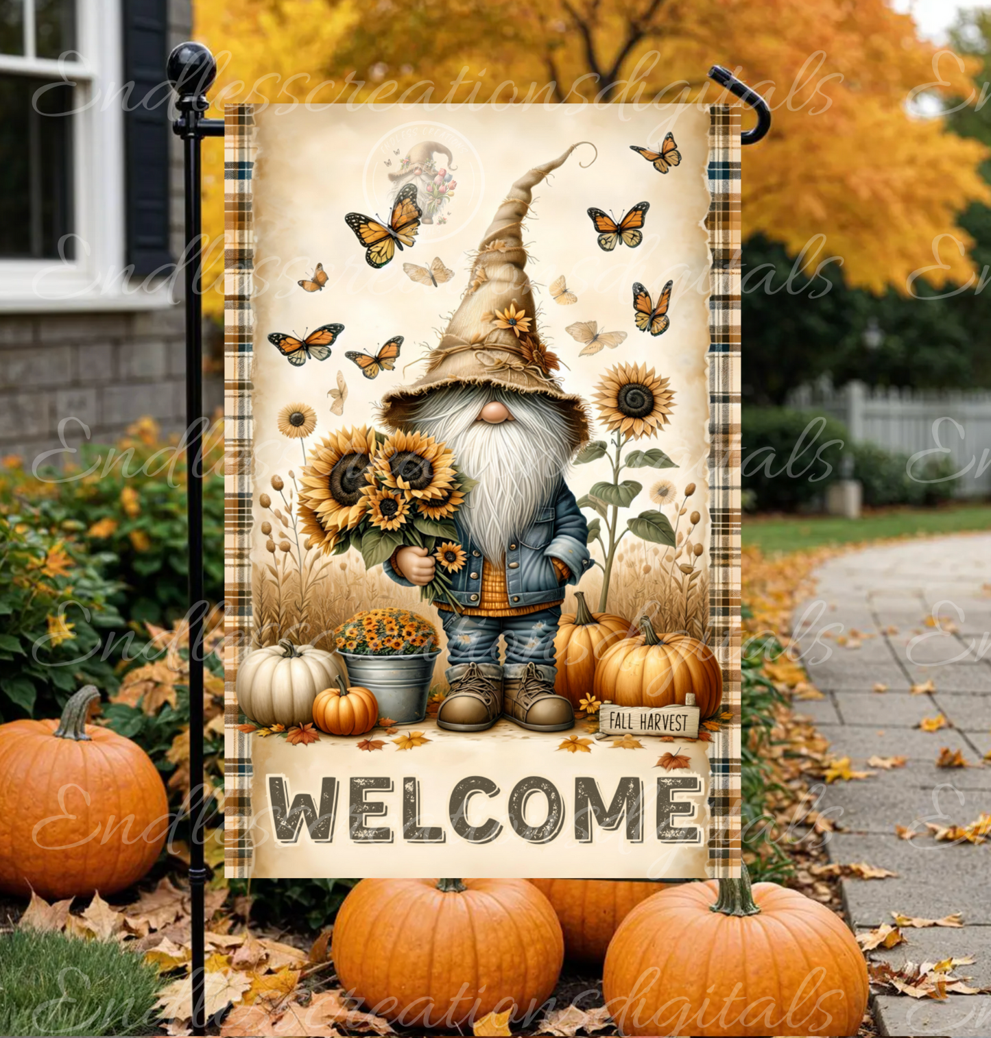 WELCOME FALL GNOME GARDEN FLAG