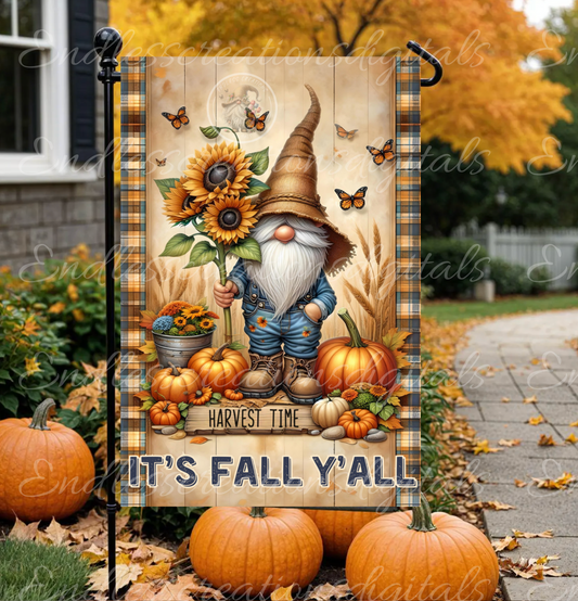 IT'S FALL Y'ALL GNOME GARDEN FLAG