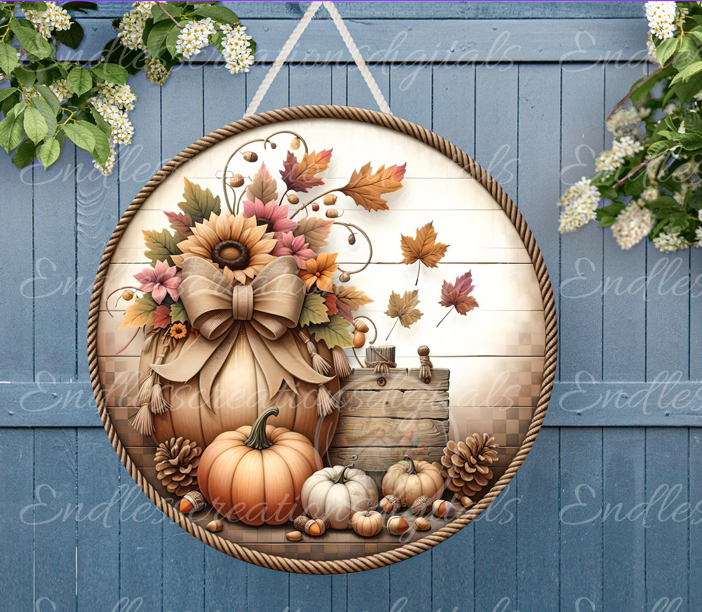 PINK PUMPKIN FLORAL FALL ROUND