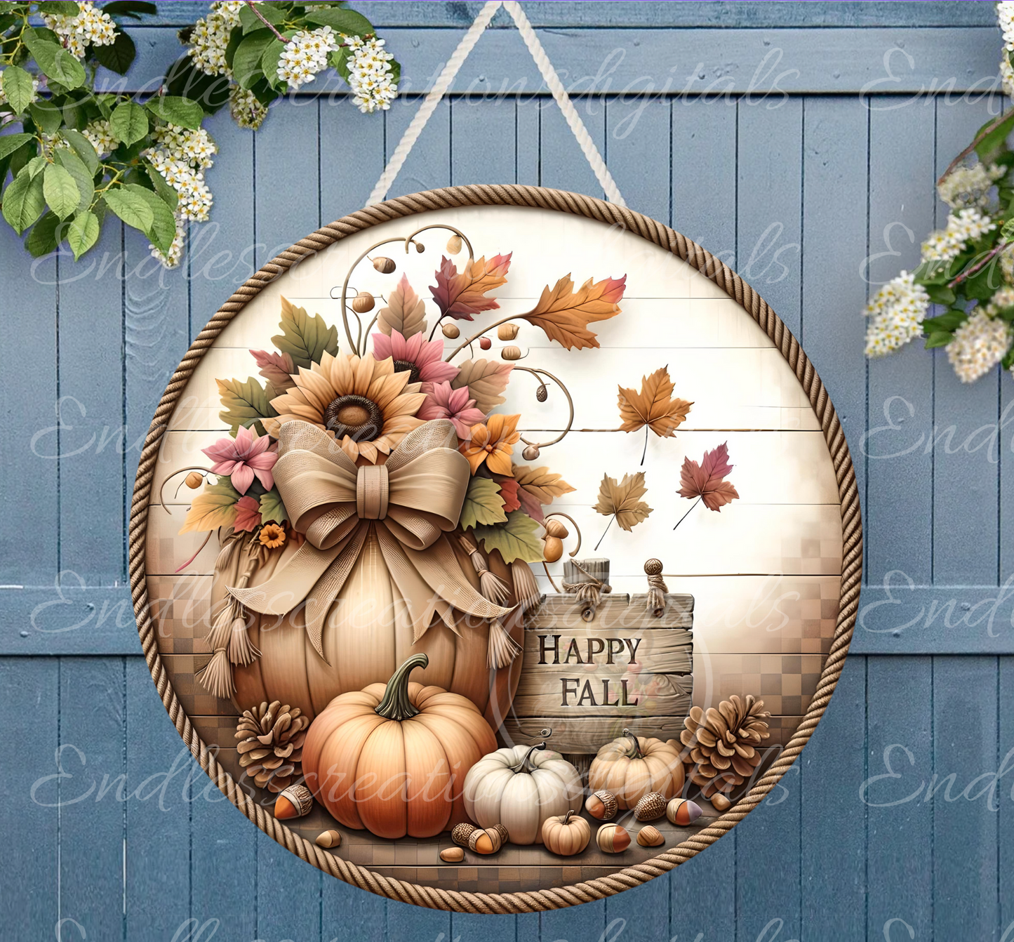 PINK PUMPKIN FLORAL FALL ROUND