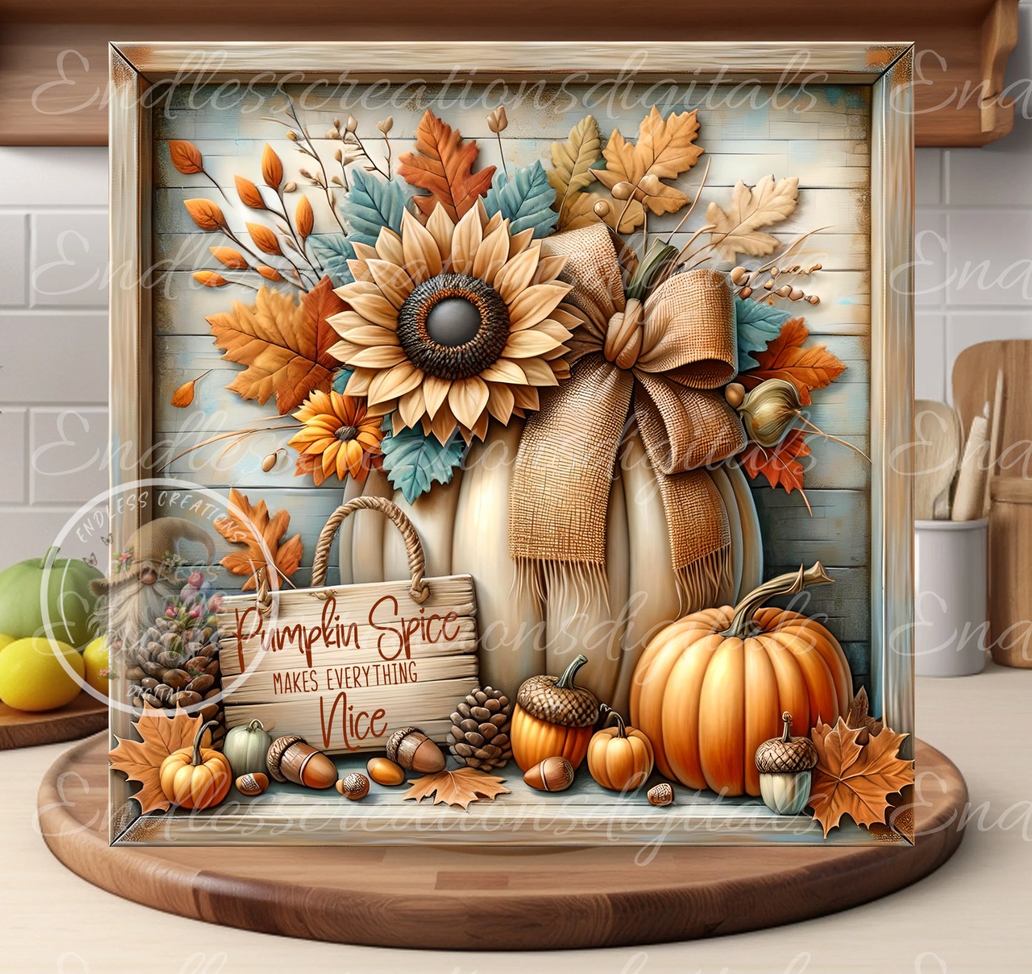 SQUARE FRAMED FALL PUMPKIN FLORAL