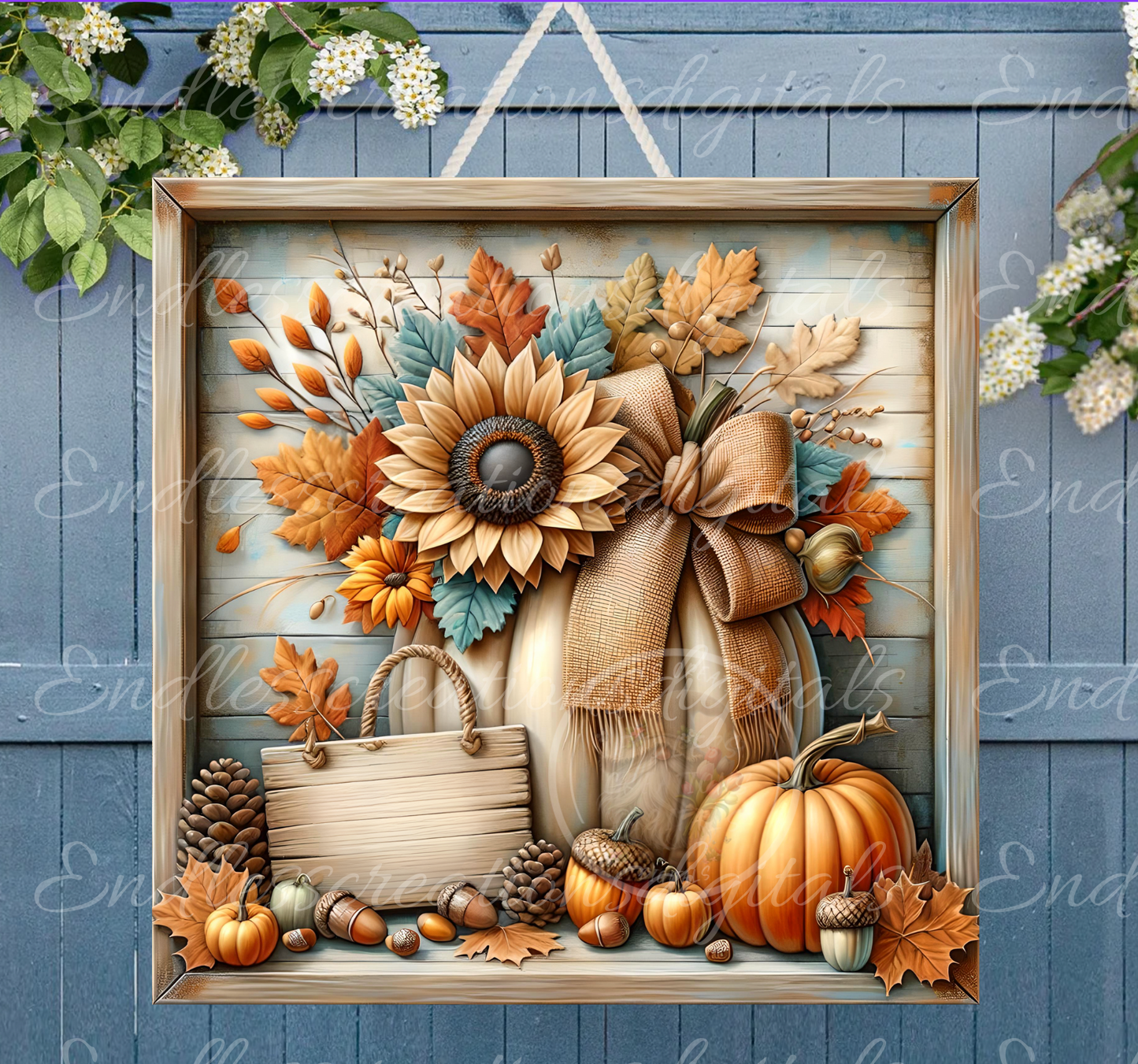 SQUARE FRAMED FALL PUMPKIN FLORAL