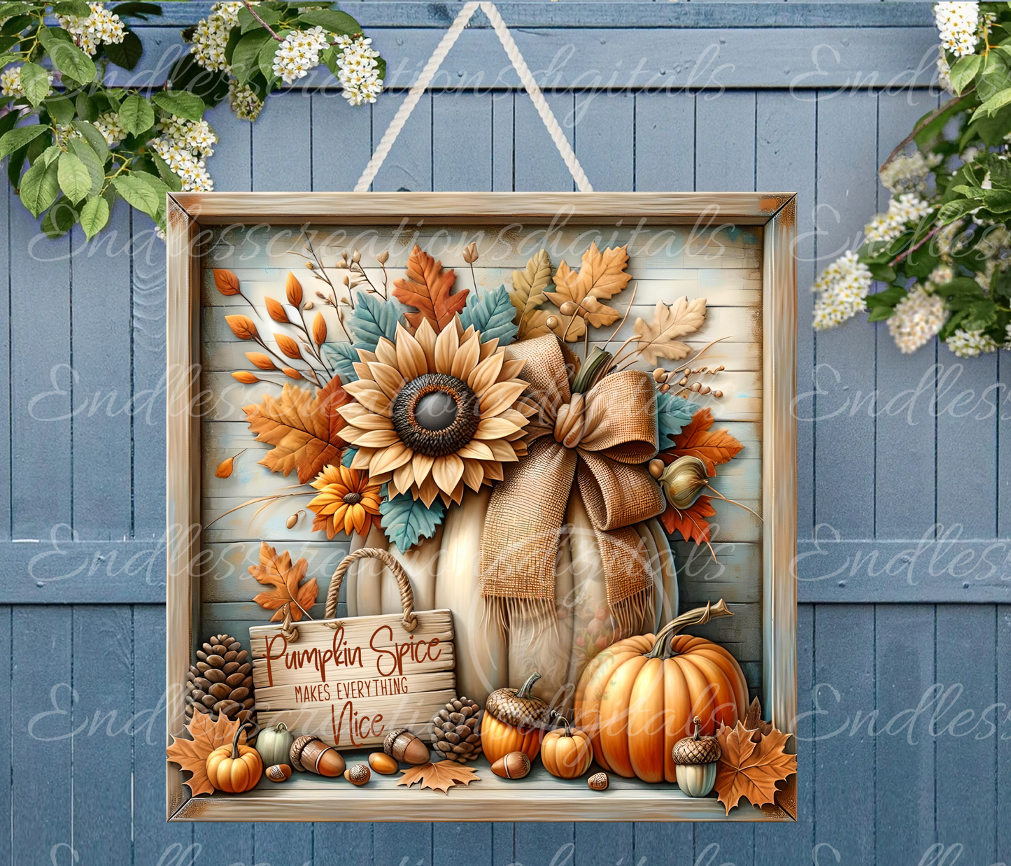 SQUARE FRAMED FALL PUMPKIN FLORAL