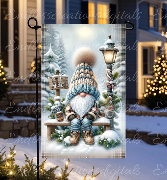LET IT SNOW WINTER GNOME GARDEN FLAG