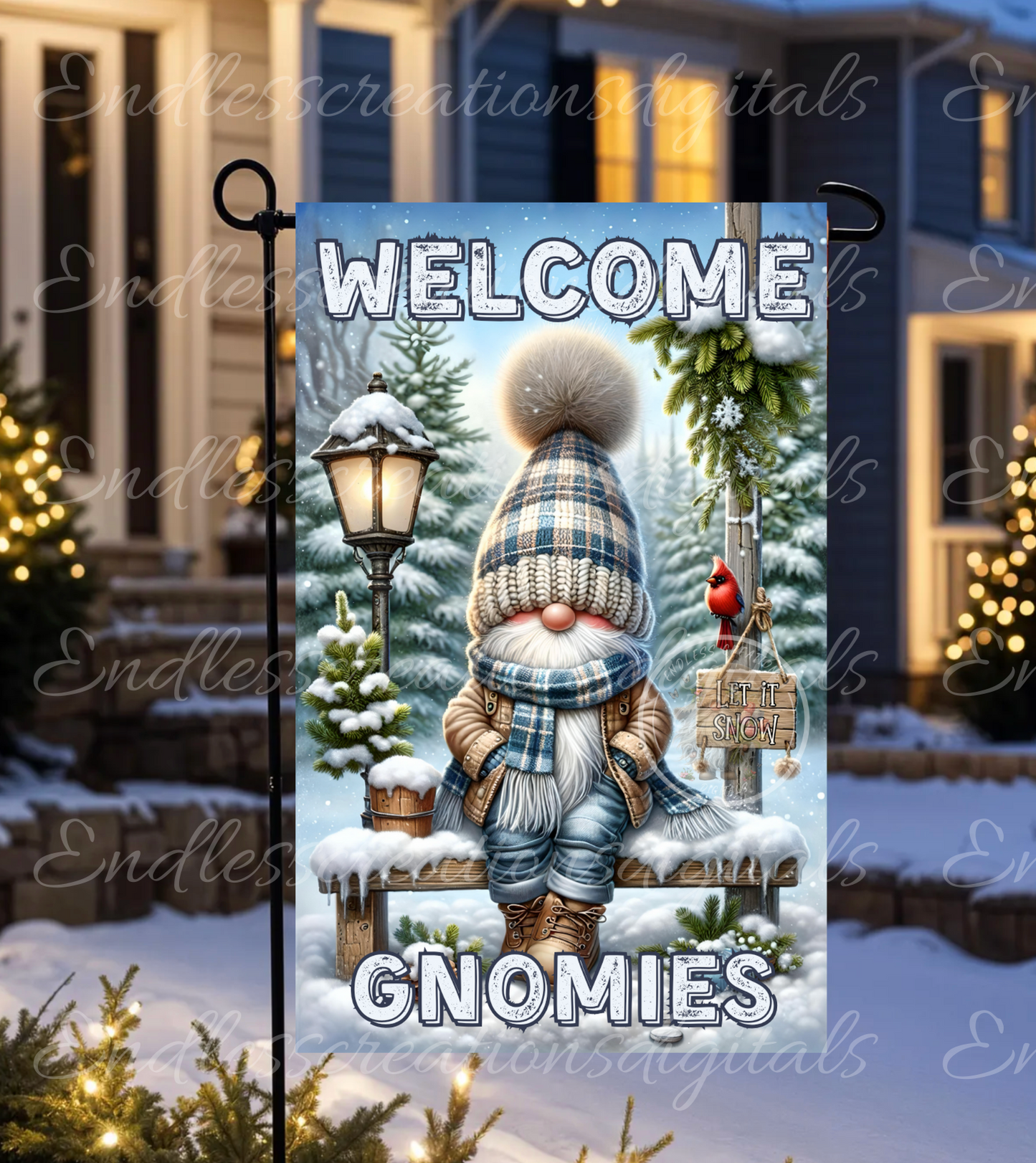 WELCOME GNOMIES WINTER GARDEN FLAG