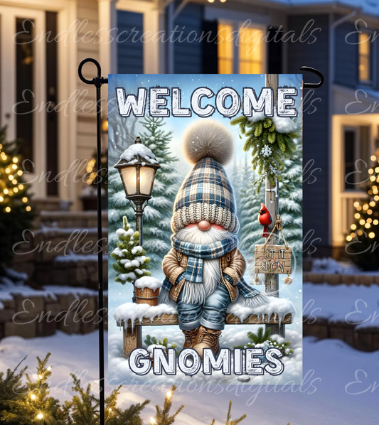 WELCOME GNOMIES WINTER GARDEN FLAG