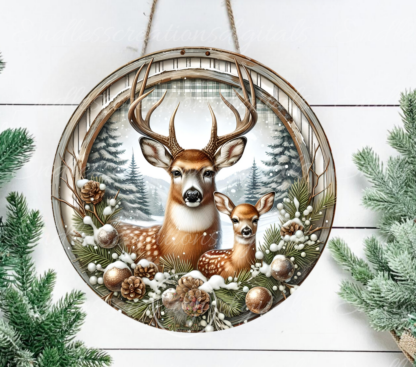 WINTER BUCK AND FAWN DEER CLOCK DESIGN