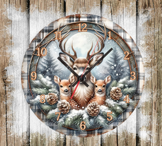 WINTER BUCK DEER AND FAWNS CLOCK DESIGNS