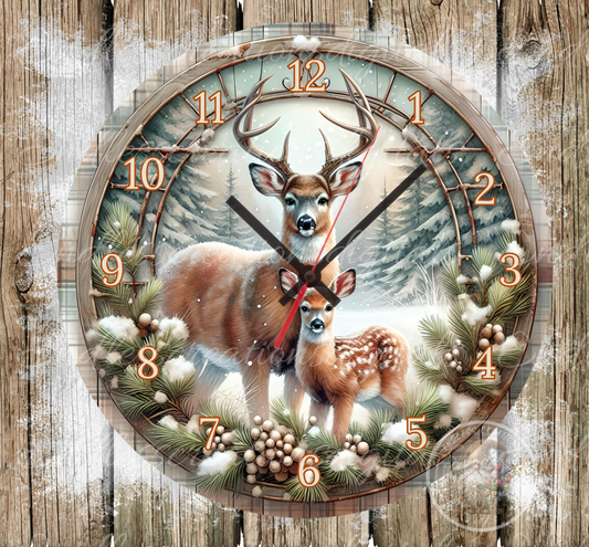 WINTER FAWN AND BUCK DEER CLOCK DESIGN