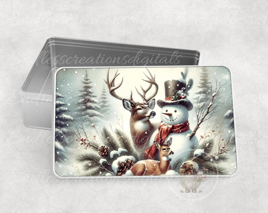 SNOWMAN DEER WINTER TINS/RECTANGLE