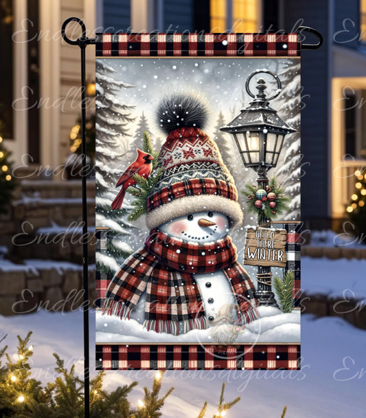 WELCOME WINTER SNOWMAN GARDEN FLAG