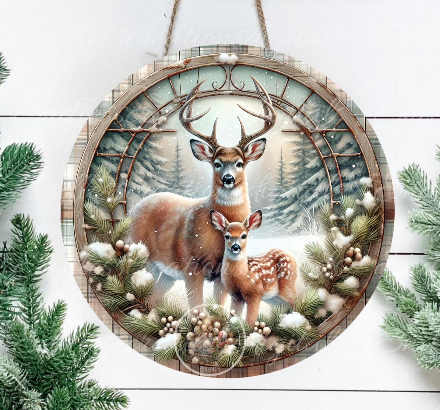 WINTER FAWN AND BUCK DEER CLOCK DESIGN