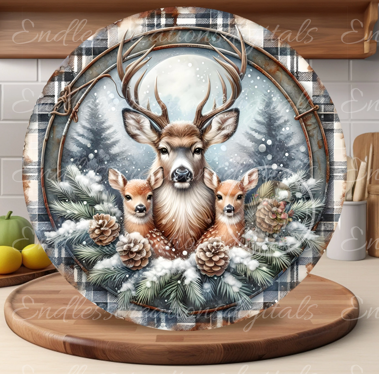 WINTER BUCK DEER AND FAWNS CLOCK DESIGNS