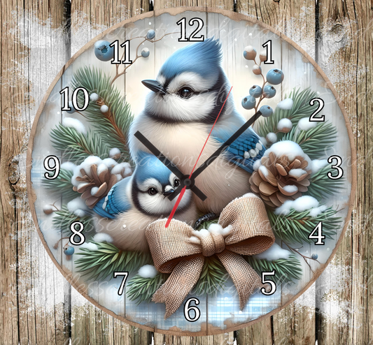 WINTER BABY BLUE JAYS CLOCK DESIGN