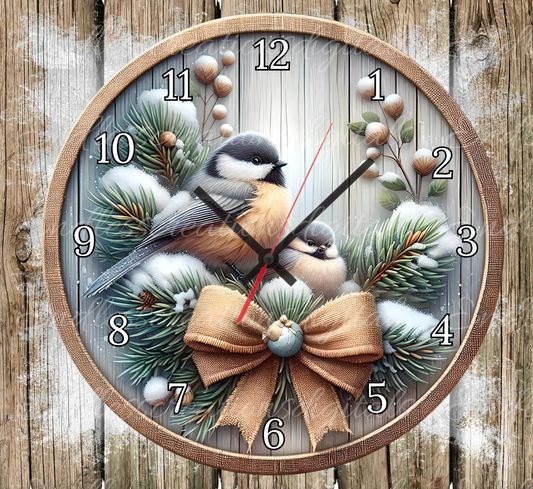 WINTER CHICKADEES CLOCK DESIGN