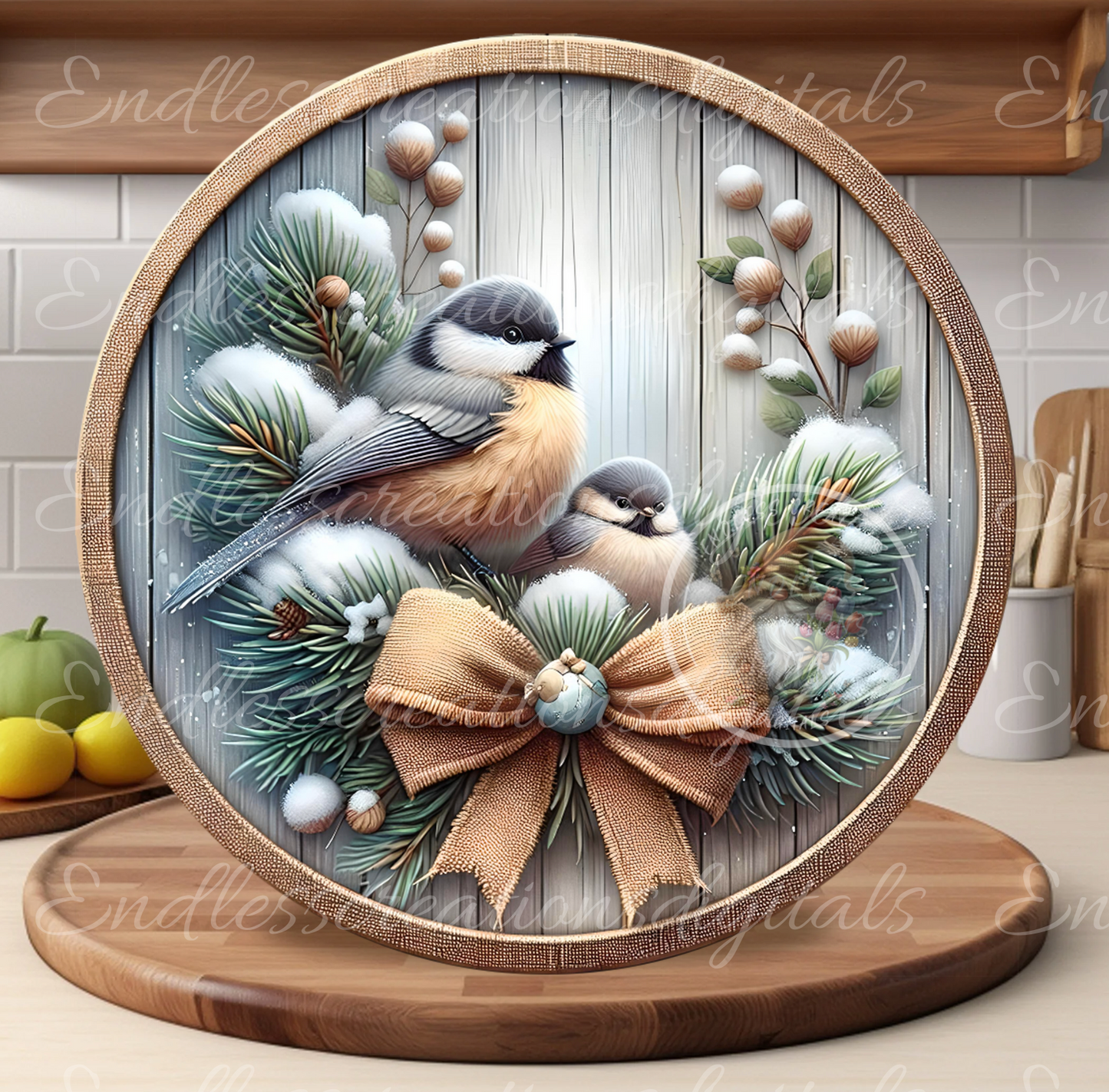 WINTER CHICKADEES CLOCK DESIGN