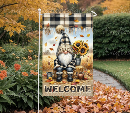 FALL GNOME WELCOME GARDEN FLAG