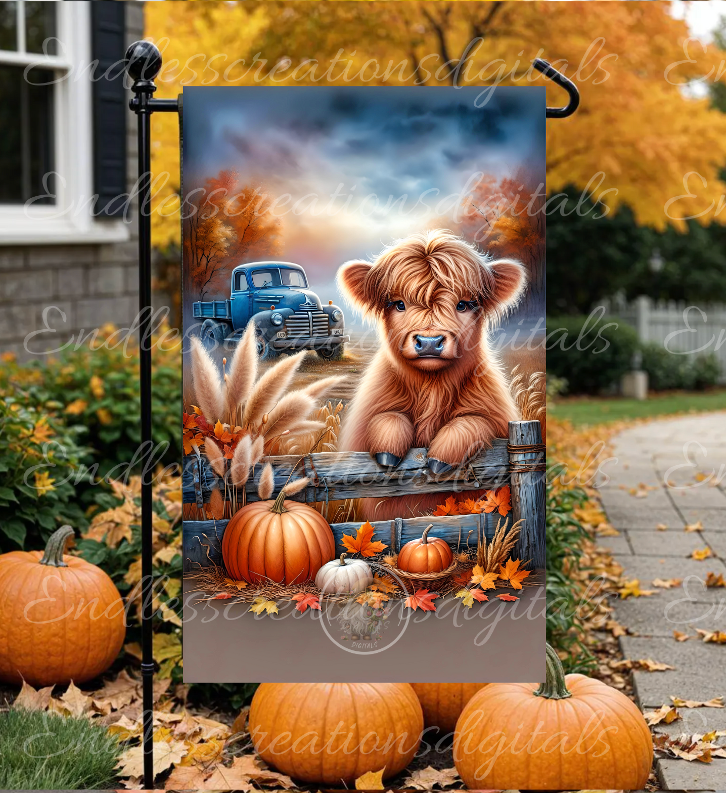 WELCOME TO THE FARM HIGHLAND COW GARDEN FLAG