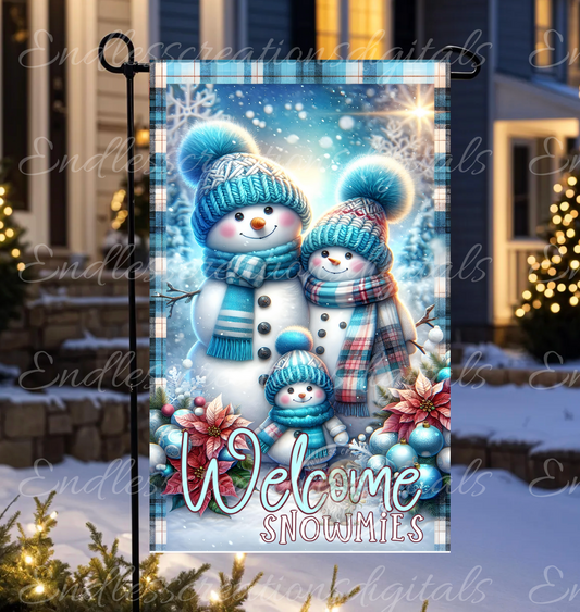 WELCOME SNOWMIES WINTER GARDEN FLAG