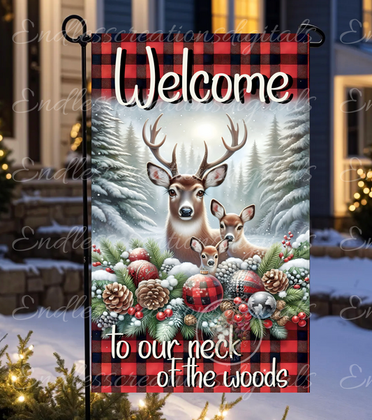 WINTER DEER WELCOME GARDEN FLAG