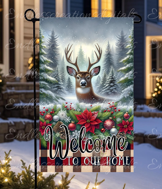 WELCOME DEER WINTER GARDEN FLAG