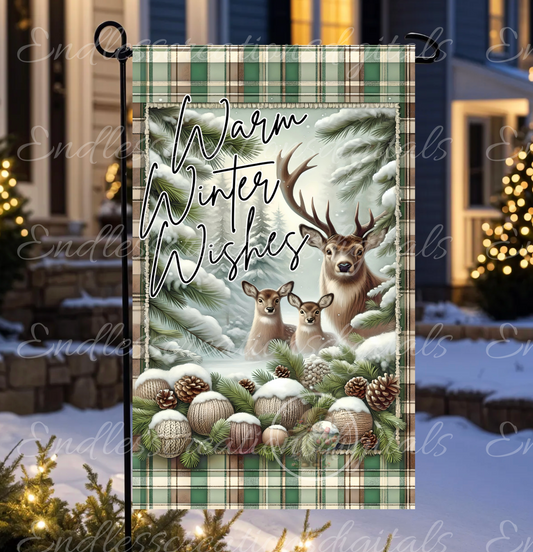 WARM WINTER WISHES DEER GARDEN FLAG