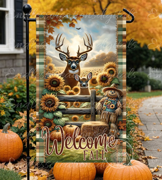 WELCOME FALL DEER GARDEN FLAG