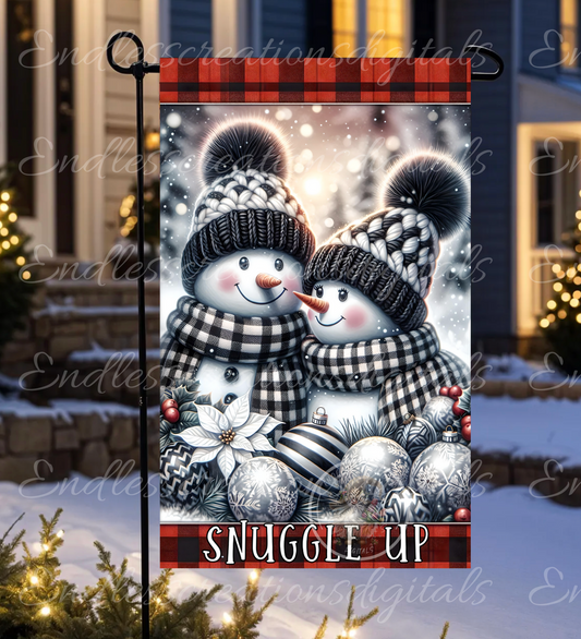 SNUGGLE UP SNOWMAN WINTER GARDEN FLAG
