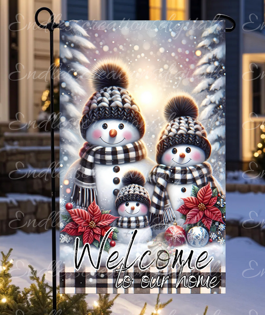 WINTER SNOWMAN WELCOME GARDEN FLAG