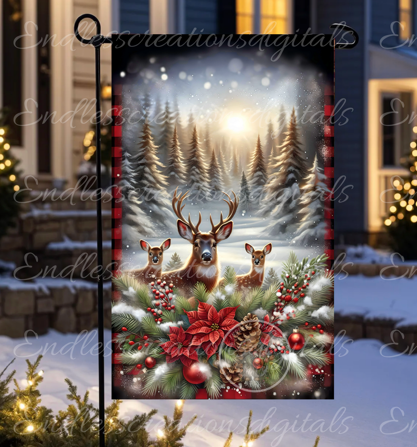 MERRY CHRISTMAS DEER GARDEN FLAG