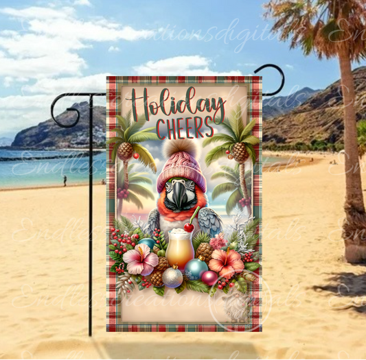 HOLIDAY CHEERS PARROT GARDEN FLAG
