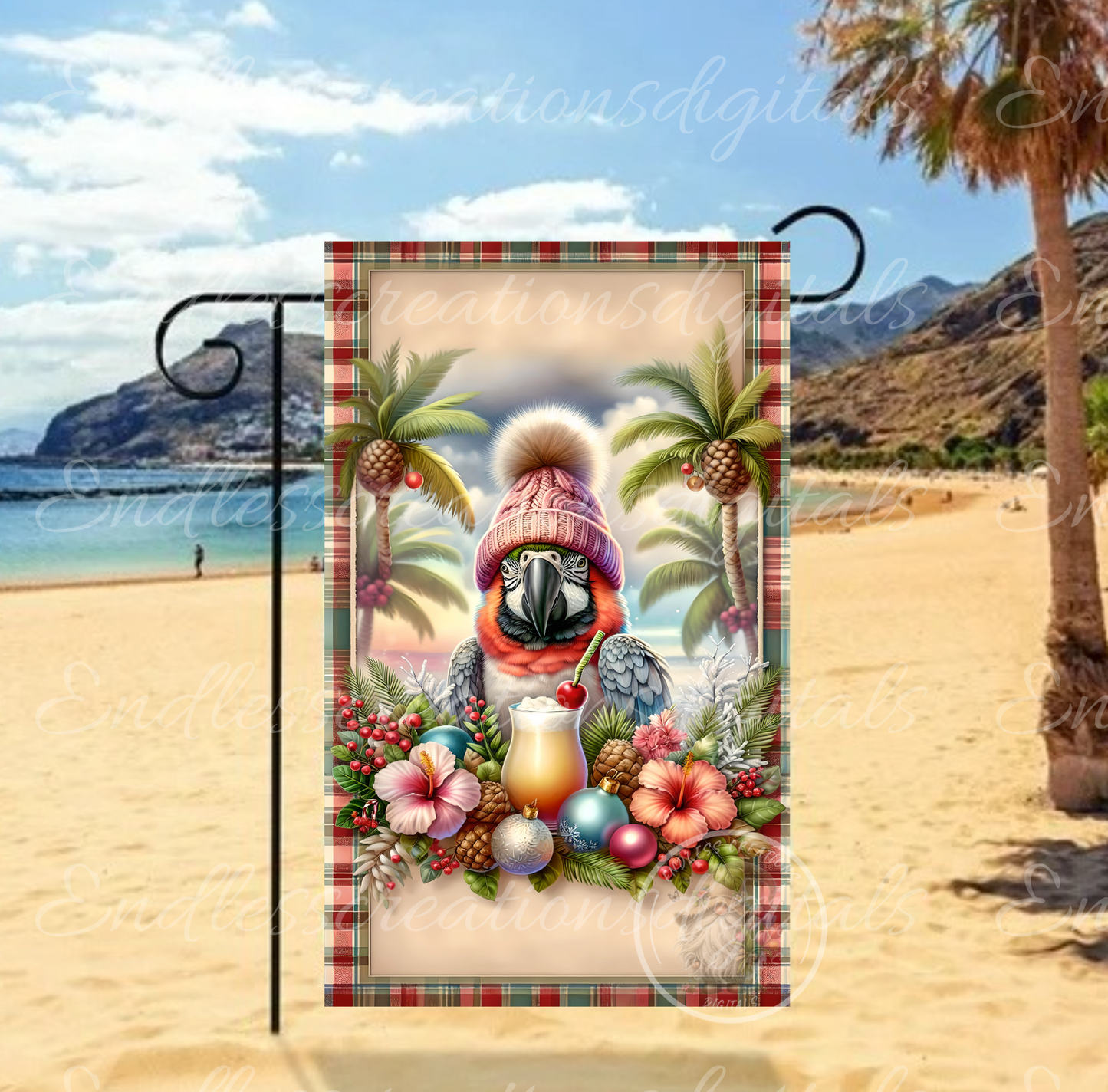 HOLIDAY CHEERS PARROT GARDEN FLAG