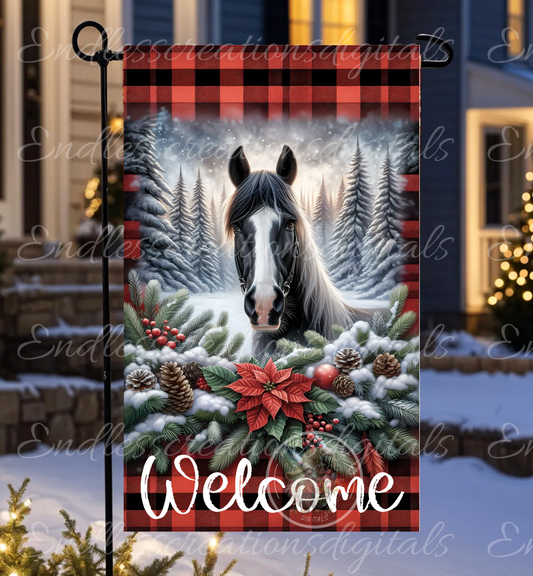 WELCOME WINTER HORSE GARDEN FLAG