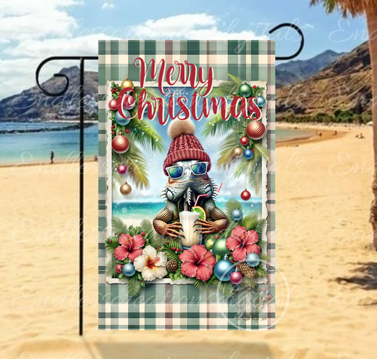 TROPICAL IGUANA CHRISTMAS GARDEN FLAG