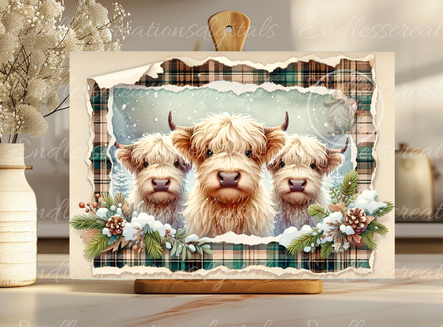 WINTER HIGHLAND COWS TIN/RECTANGLE