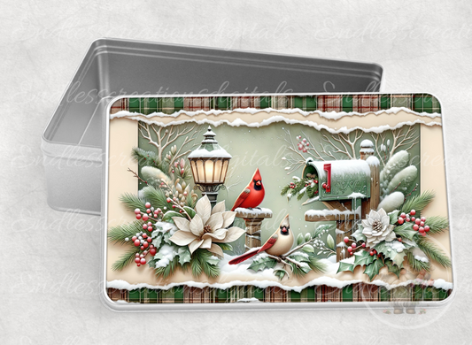 WINTER CARDINAL PAIR RECTANGLE/TIN