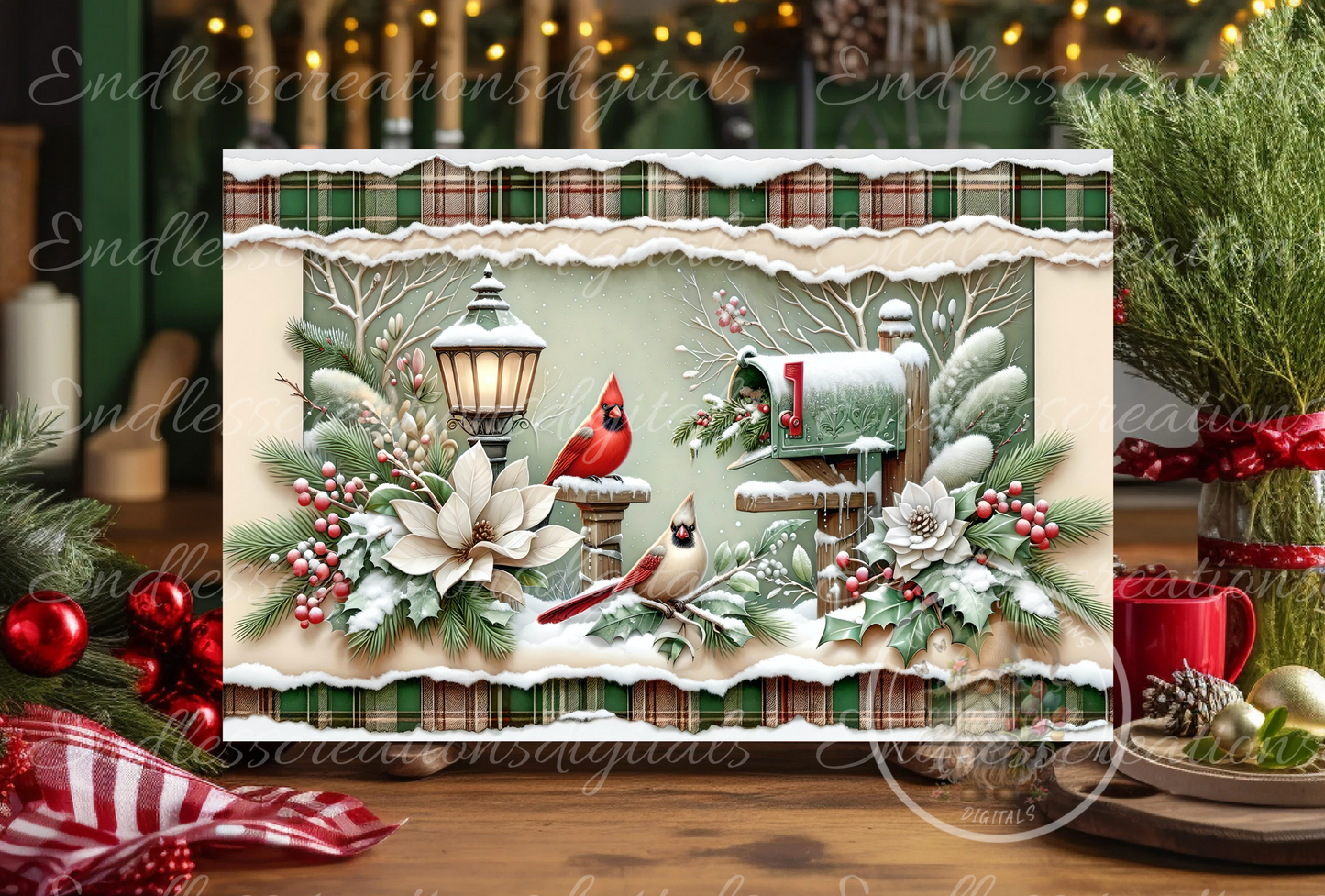 WINTER CARDINAL PAIR RECTANGLE/TIN