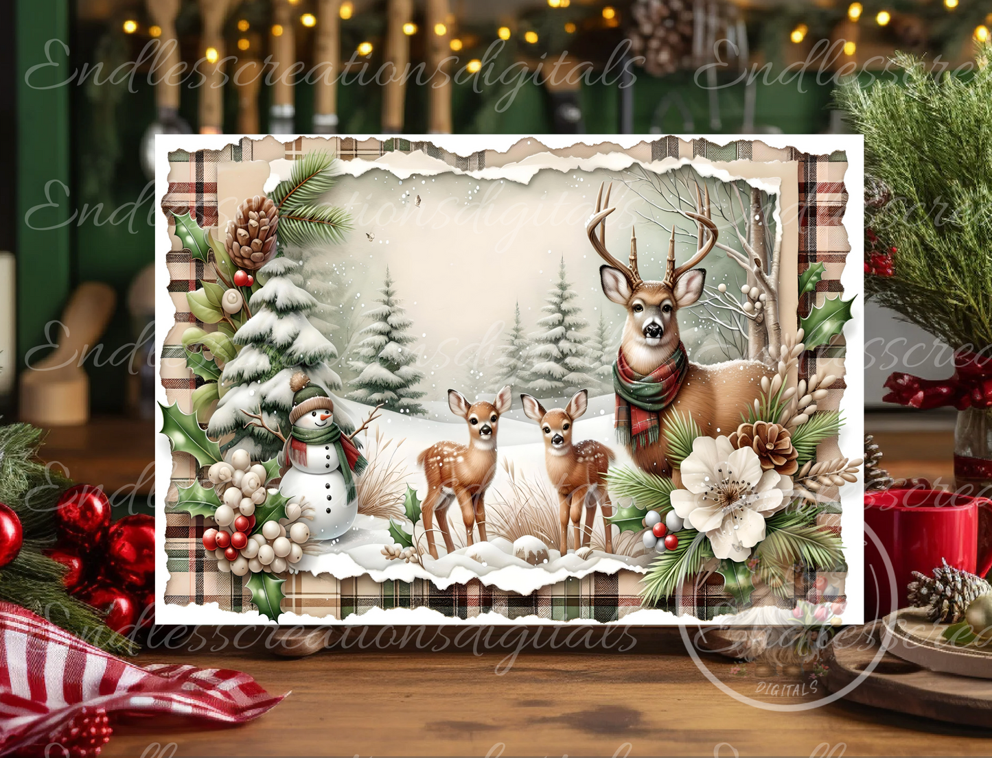 WINTER DEER SNOWMAN RECTANGLE/TINS