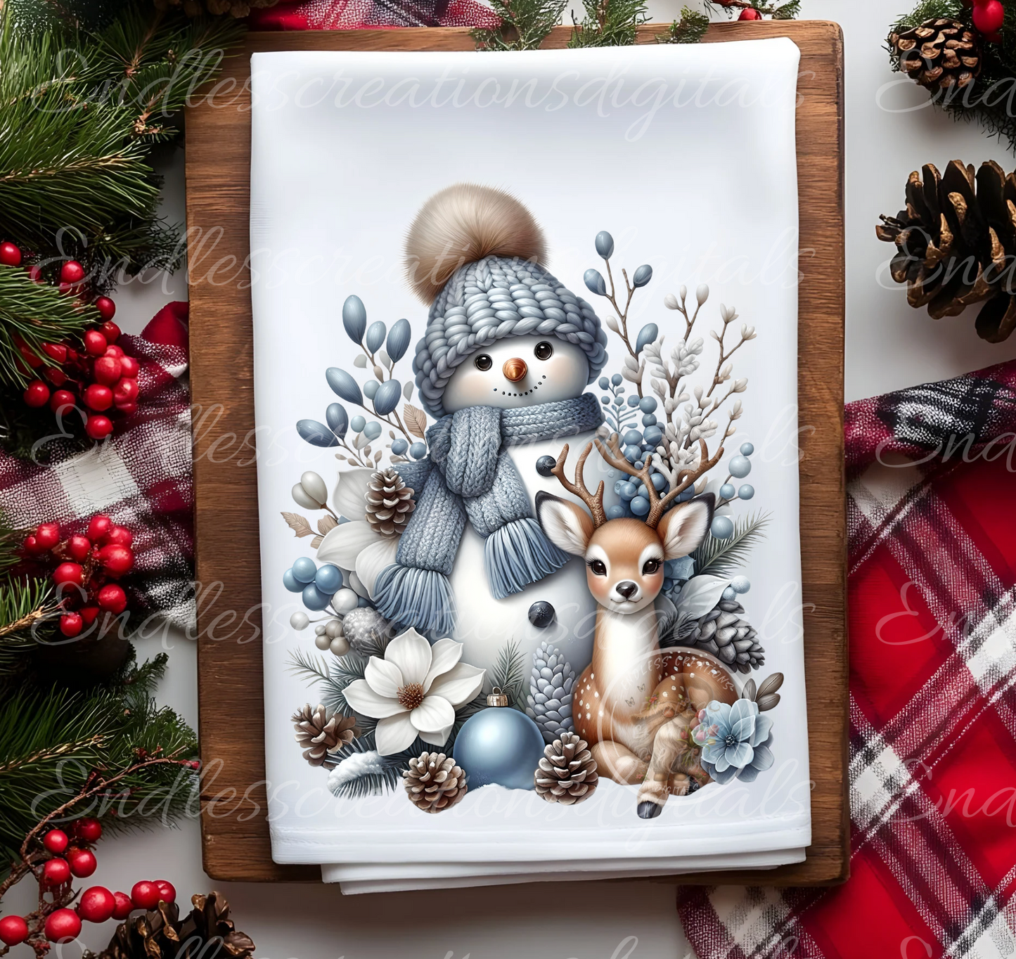 WINTER SNOWMAN WITH DEER TRANSPARENCIES