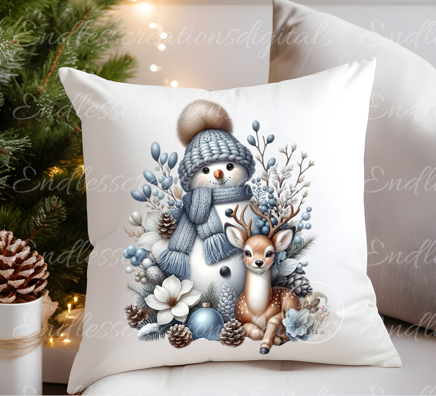 WINTER SNOWMAN WITH DEER TRANSPARENCIES