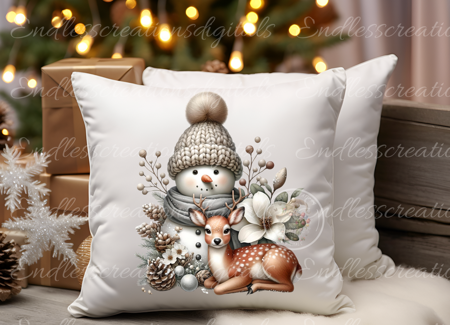 WINTER SNOWMAN WITH DEER TRANSPARENCIES
