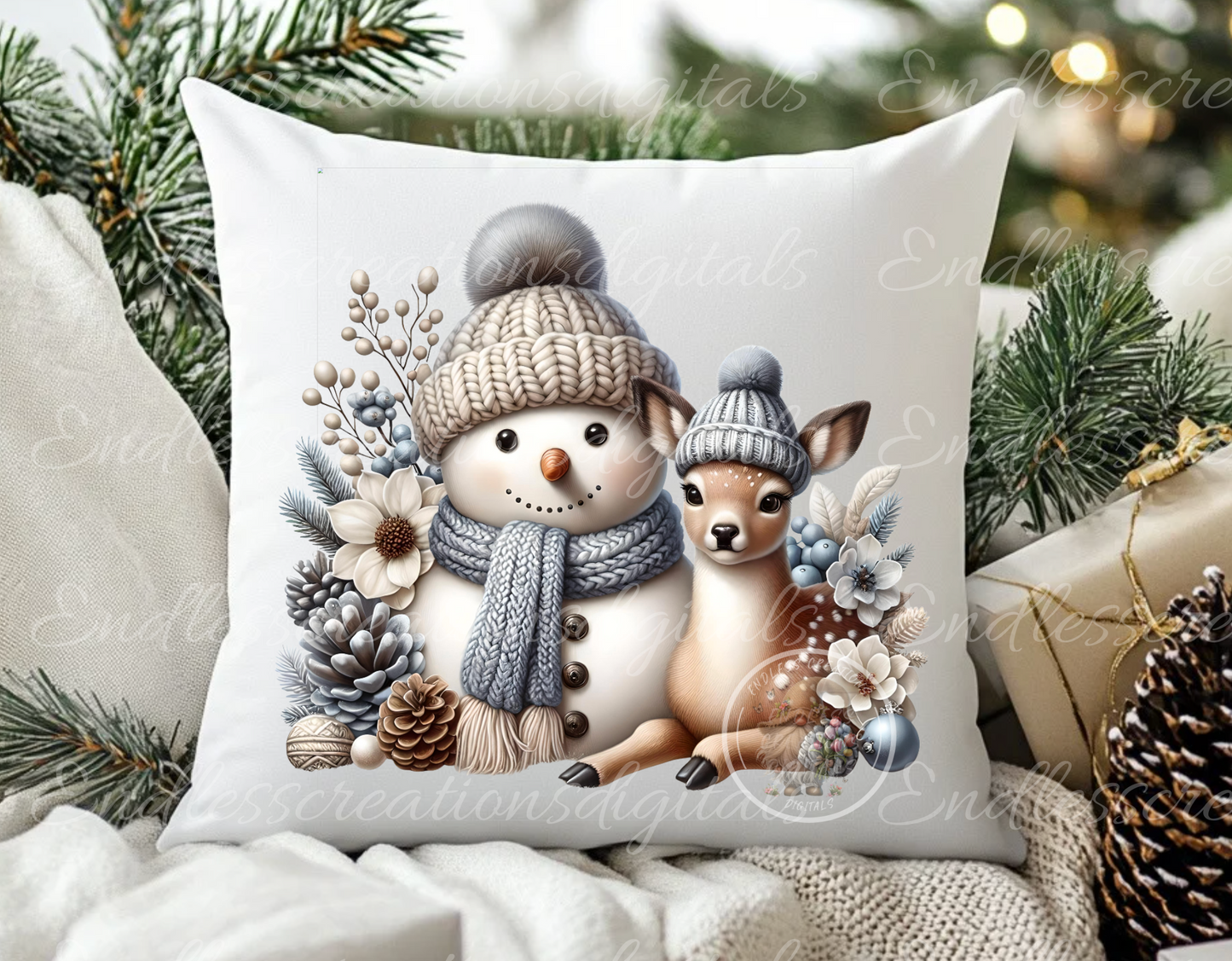 WINTER SNOWMAN WITH DEER TRANSPARENCIES