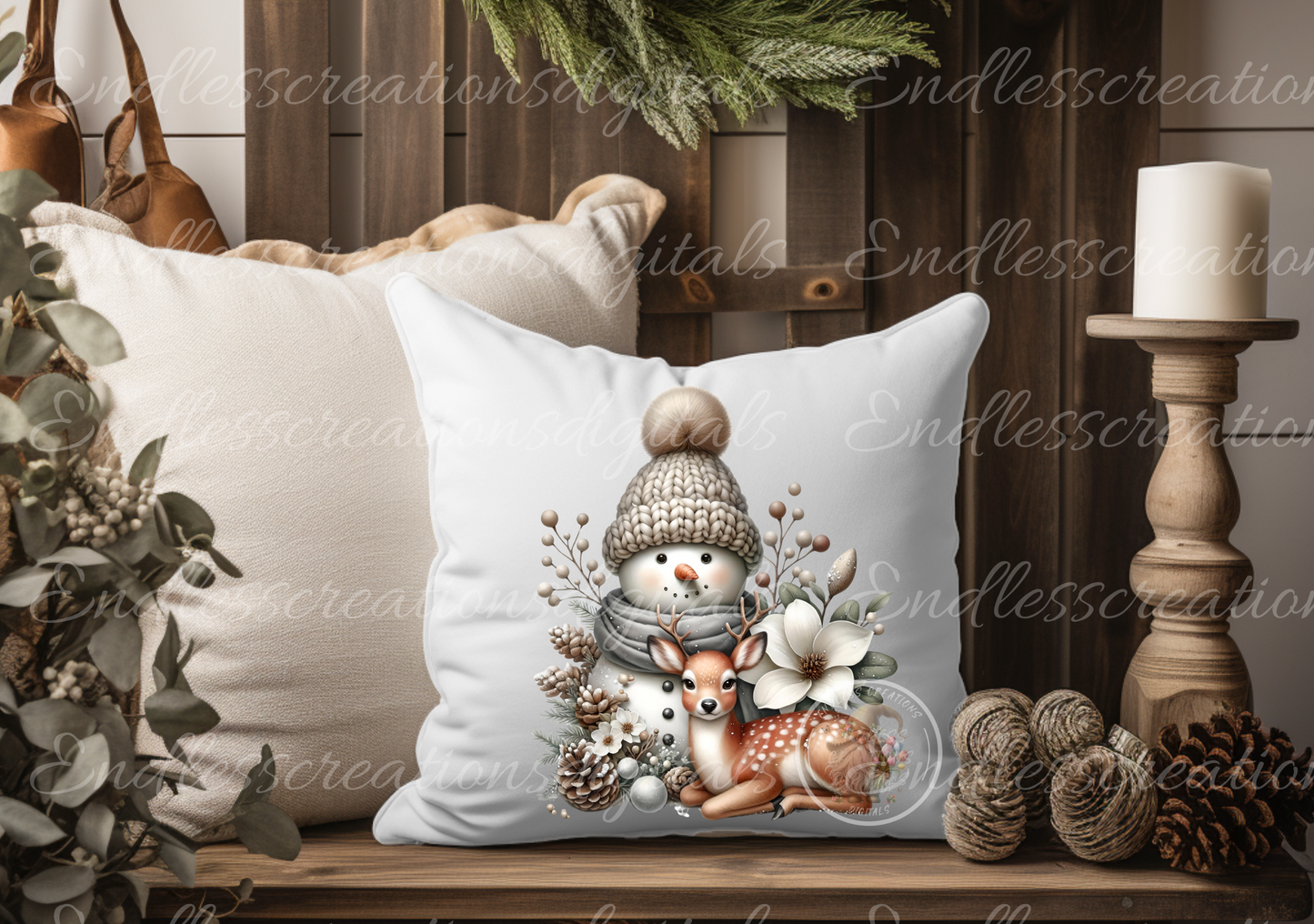 WINTER SNOWMAN WITH DEER TRANSPARENCIES