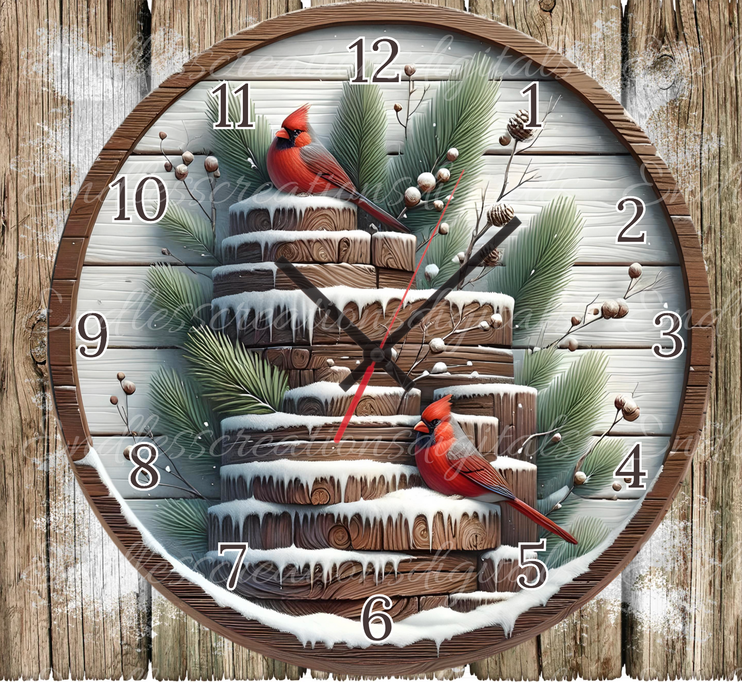 WINTER CARDINAL PAIR CLOCK DESIGN