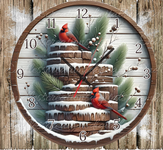 WINTER CARDINAL PAIR CLOCK DESIGN