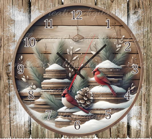 SNOWY CARDINAL WINTER CLOCK DESIGN