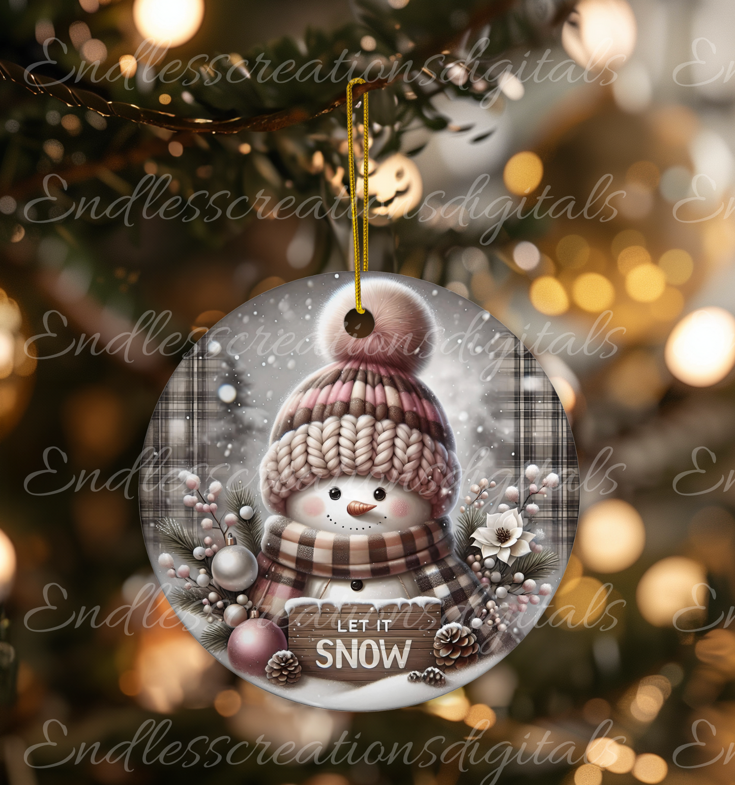 PINK LET IT SNOW WINTER SNOWMAN