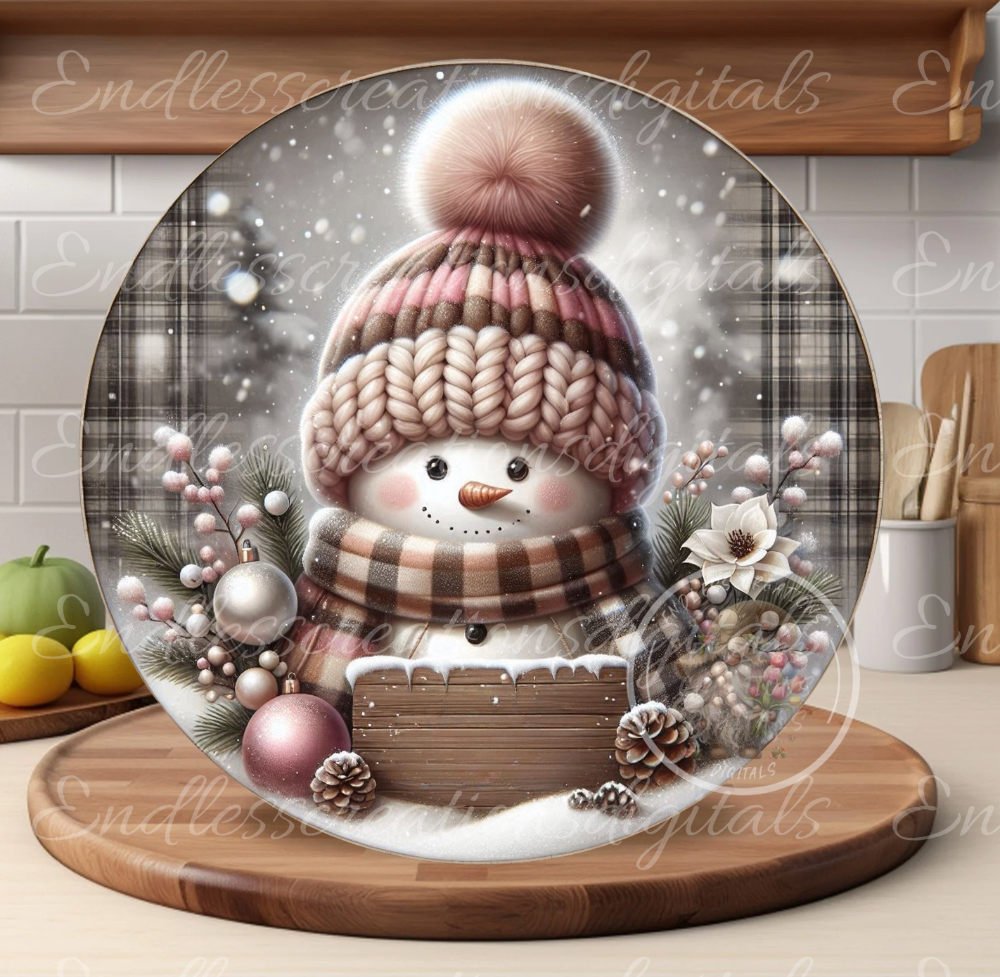 PINK LET IT SNOW WINTER SNOWMAN